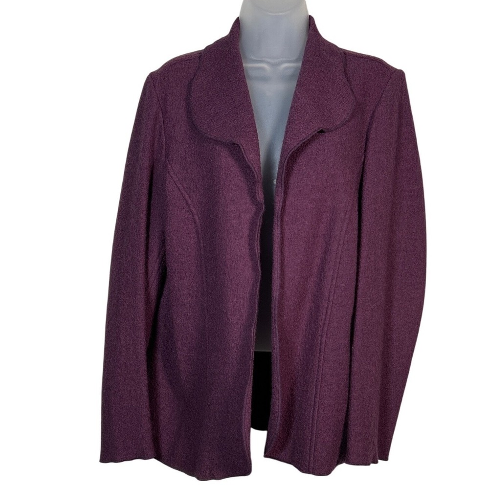 Chicos Wool Cardigan Jacket Size 1 Purple Open Front Knit Cozy Boho Womens Vtg